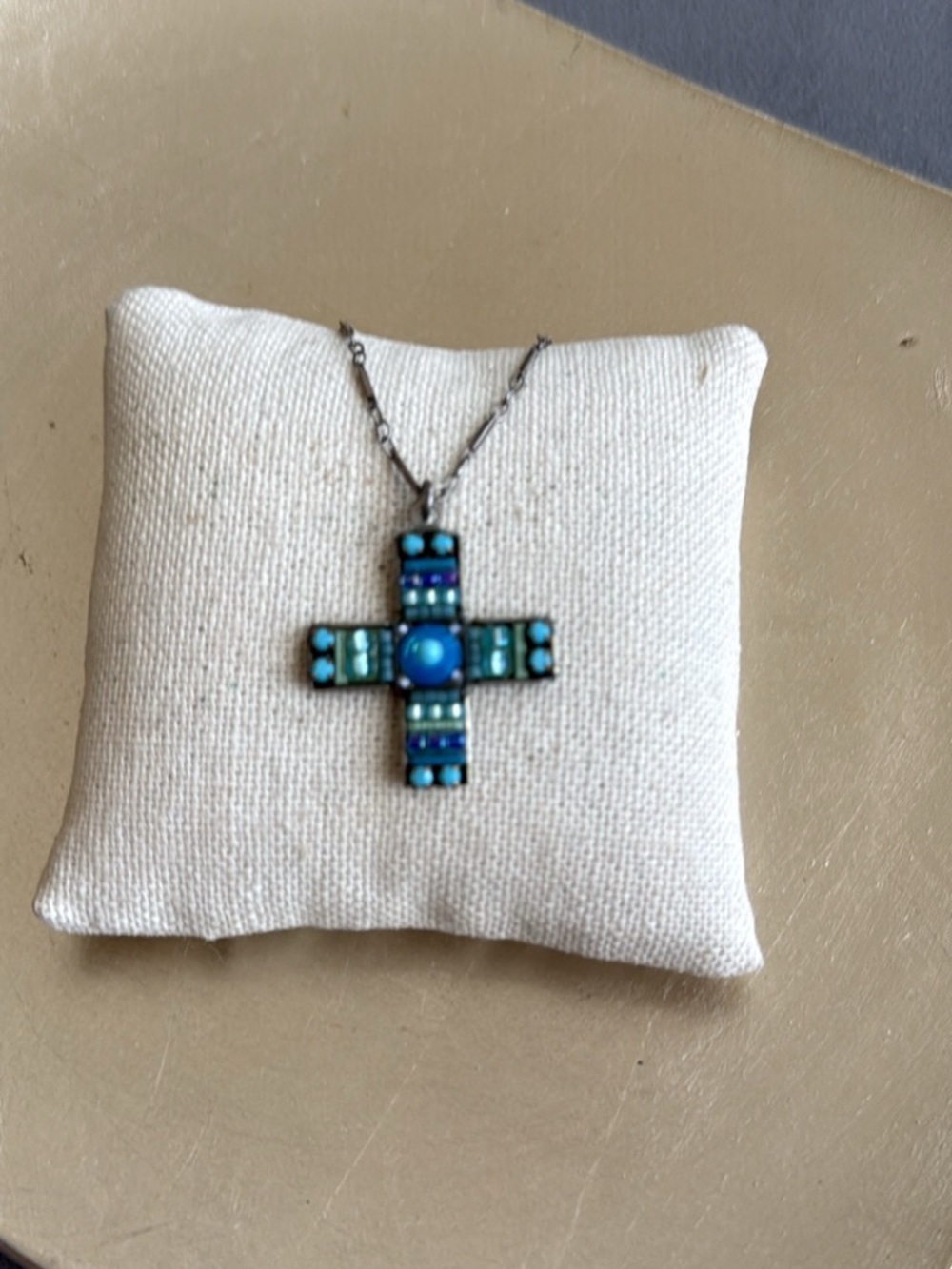 Ayala Bar Turquoise Mosaic Cross Pendant Necklace - Women Jewelry Silver Tone